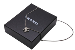 CHANEL シャネル ココマーク ラインストーン ネックレス アクセサリー 小物 07V メタル シルバー 5.2g 美品 中古 53278