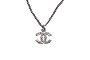 CHANEL シャネル ココマーク ラインストーン ネックレス アクセサリー 小物 07V メタル シルバー 5.2g 美品 中古 53278
