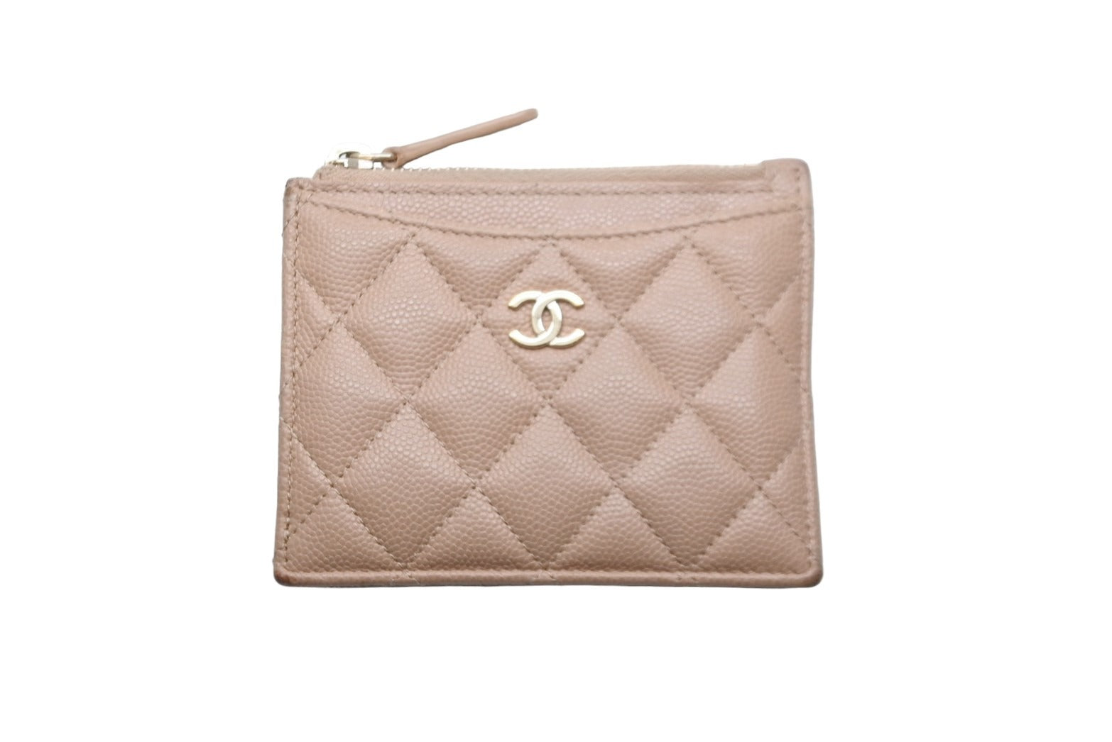CHANEL シャネル マトラッセ カードケース コインケース 28番台 スペイン製 キャビアスキン ベージュ ゴールド 美品 中古 53287 –  Casanova Vintage