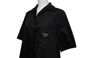 PRADA プラダ 半袖シャツ ワンピース RE-NYLON ブラック ナイロン サイズ36 230619 シルバー金具 美品 中古 53291