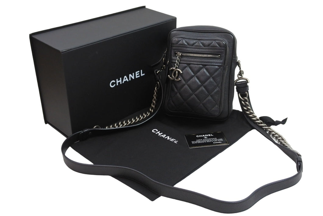 極美品 CHANEL シャネル ショルダーバッグ マトラッセ チェーンショルダー 22番台 ブラック レザー ガンメタリック金具 中古 53297