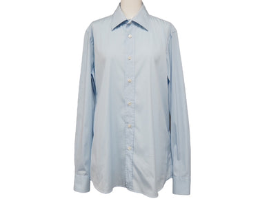 PRADA プラダ 長袖シャツ ブラウス ブルー コットン ナイロン エラステイン サイズ38 美品 中古 53313