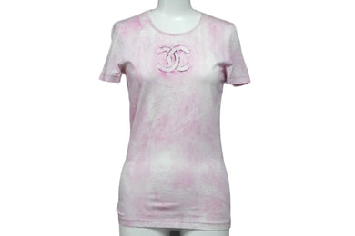 CHANEL シャネル 半袖 Tシャツ ココマーク タイダイ柄 P34611K02001 フランス製 コットン エラスタン ピンク 34 美品 中古 53333