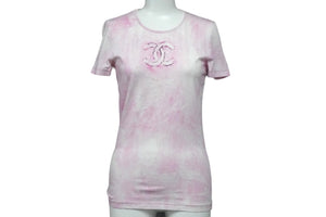 CHANEL シャネル 半袖 Tシャツ ココマーク タイダイ柄 P34611K02001 フランス製 コットン エラスタン ピンク 34 美品 中古 53333