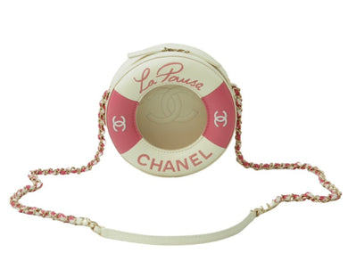 CHANEL シャネル 浮き輪モチーフ チェーンショルダーバッグ クルーズライン 27番台 ラムスキン ホワイト ピンク 美品 中古 53360