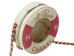 CHANEL シャネル 浮き輪モチーフ チェーンショルダーバッグ クルーズライン 27番台 ラムスキン ホワイト ピンク 美品 中古 53360