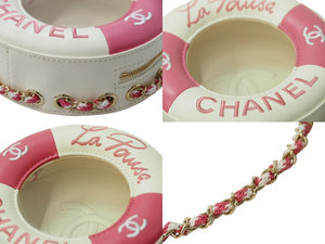 CHANEL シャネル 浮き輪モチーフ チェーンショルダーバッグ クルーズライン 27番台 ラムスキン ホワイト ピンク 美品 中古 53360