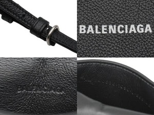 新品同様 BALENCIAGA バレンシアガ カードケース ショルダーバッグ ブラック レザー シルバー金具 中古 53383