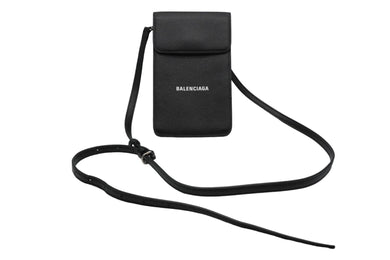 新品同様 BALENCIAGA バレンシアガ カードケース ショルダーバッグ ブラック レザー シルバー金具 中古 53383