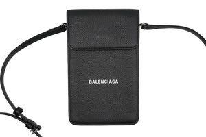 新品同様 BALENCIAGA バレンシアガ カードケース ショルダーバッグ ブラック レザー シルバー金具 中古 53383