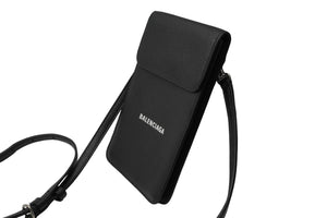 新品同様 BALENCIAGA バレンシアガ カードケース ショルダーバッグ ブラック レザー シルバー金具 中古 53383