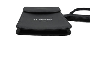 新品同様 BALENCIAGA バレンシアガ カードケース ショルダーバッグ ブラック レザー シルバー金具 中古 53383