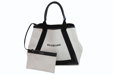 極美品 BALENCIAGA バレンシアガ トートバッグ カバ ポーチ付き コットンキャンバス 581292 2HH3N 9260 シルバー金具 中古 53398