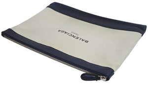 BALENCIAGA バレンシアガ クラッチバッグ ハンドバッグ 420407 4081 C 538735 キャンバスレザー ネイビー ベージュ 中古 53400