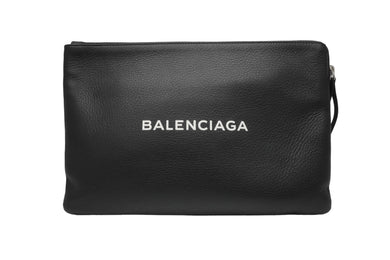 新品同様 BALENCIAGA バレンシアガ クラッチバッグ ショッピング ポーチ L ブラック レザー 492467 中古 53402