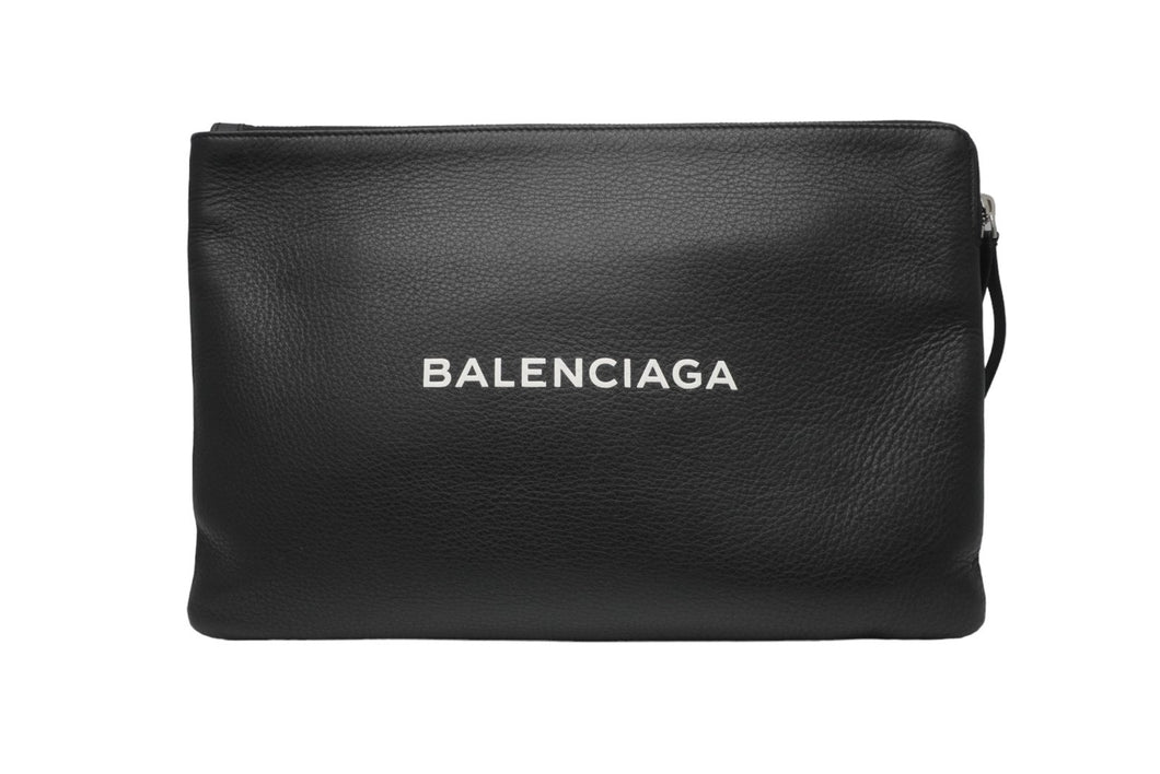 新品同様 BALENCIAGA バレンシアガ クラッチバッグ ショッピング ポーチ L ブラック レザー 492467 中古 53402