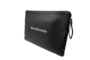 新品同様 BALENCIAGA バレンシアガ クラッチバッグ ショッピング ポーチ L ブラック レザー 492467 中古 53402