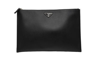 PRADA プラダ クラッチバッグ トラベルケース カーフスキン 2NG001 ブラック シルバー金具 美品 中古 53403