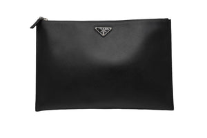 PRADA プラダ クラッチバッグ トラベルケース カーフスキン 2NG001 ブラック シルバー金具 美品 中古 53403