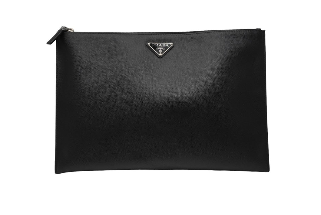 PRADA プラダ クラッチバッグ トラベルケース カーフスキン 2NG001 ブラック シルバー金具 美品 中古 53403