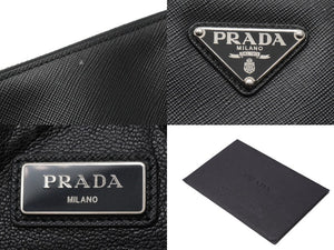 PRADA プラダ クラッチバッグ トラベルケース カーフスキン 2NG001 ブラック シルバー金具 美品 中古 53403