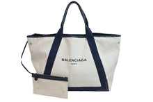 Load image into Gallery viewer, BALENCIAGA バレンシアガ トートバッグ カバストート キャンバス レザー 339936 4081 ベージュ ネイビー 良好 中古 53405