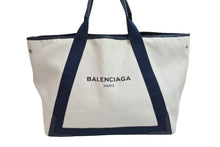 Load image into Gallery viewer, BALENCIAGA バレンシアガ トートバッグ カバストート キャンバス レザー 339936 4081 ベージュ ネイビー 良好 中古 53405
