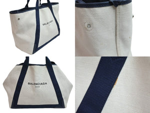 BALENCIAGA バレンシアガ トートバッグ カバストート キャンバス レザー 339936 4081 ベージュ ネイビー 良好 中古 53405