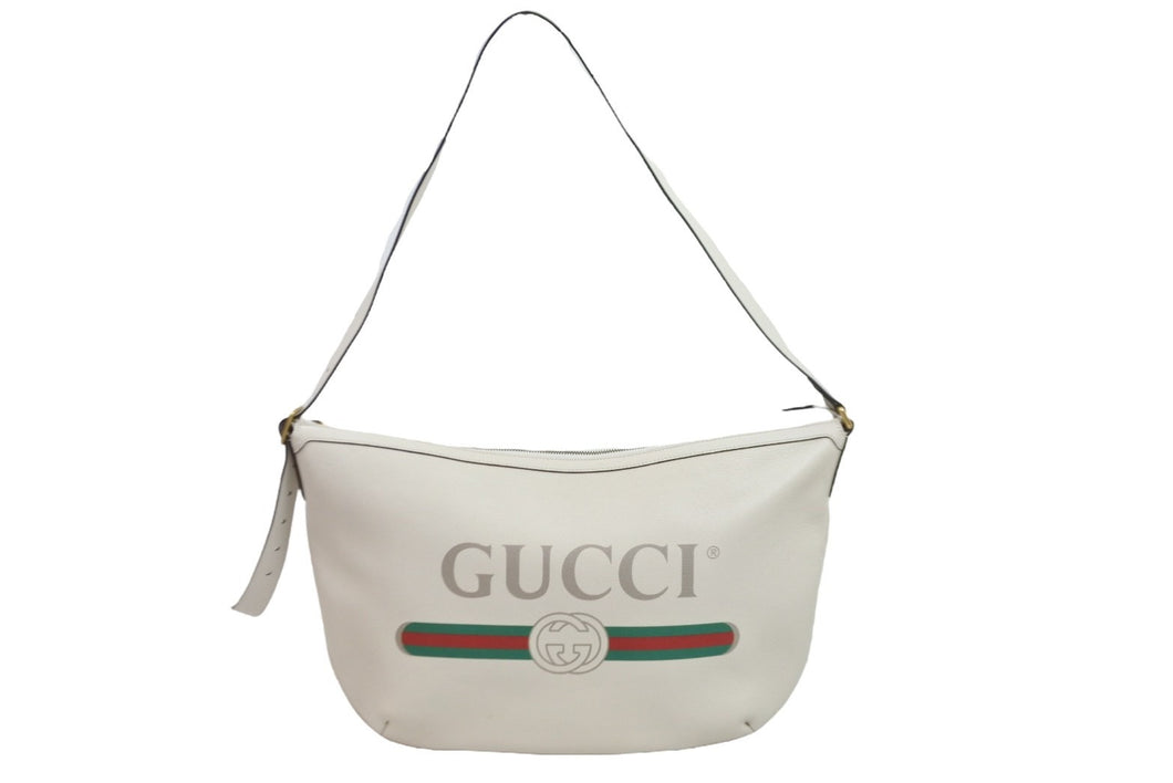 GUCCI グッチ ショルダーバッグ ホーボー 523588 525040 ホワイト グリーン レッド ゴールド金具 美品 中古 53411