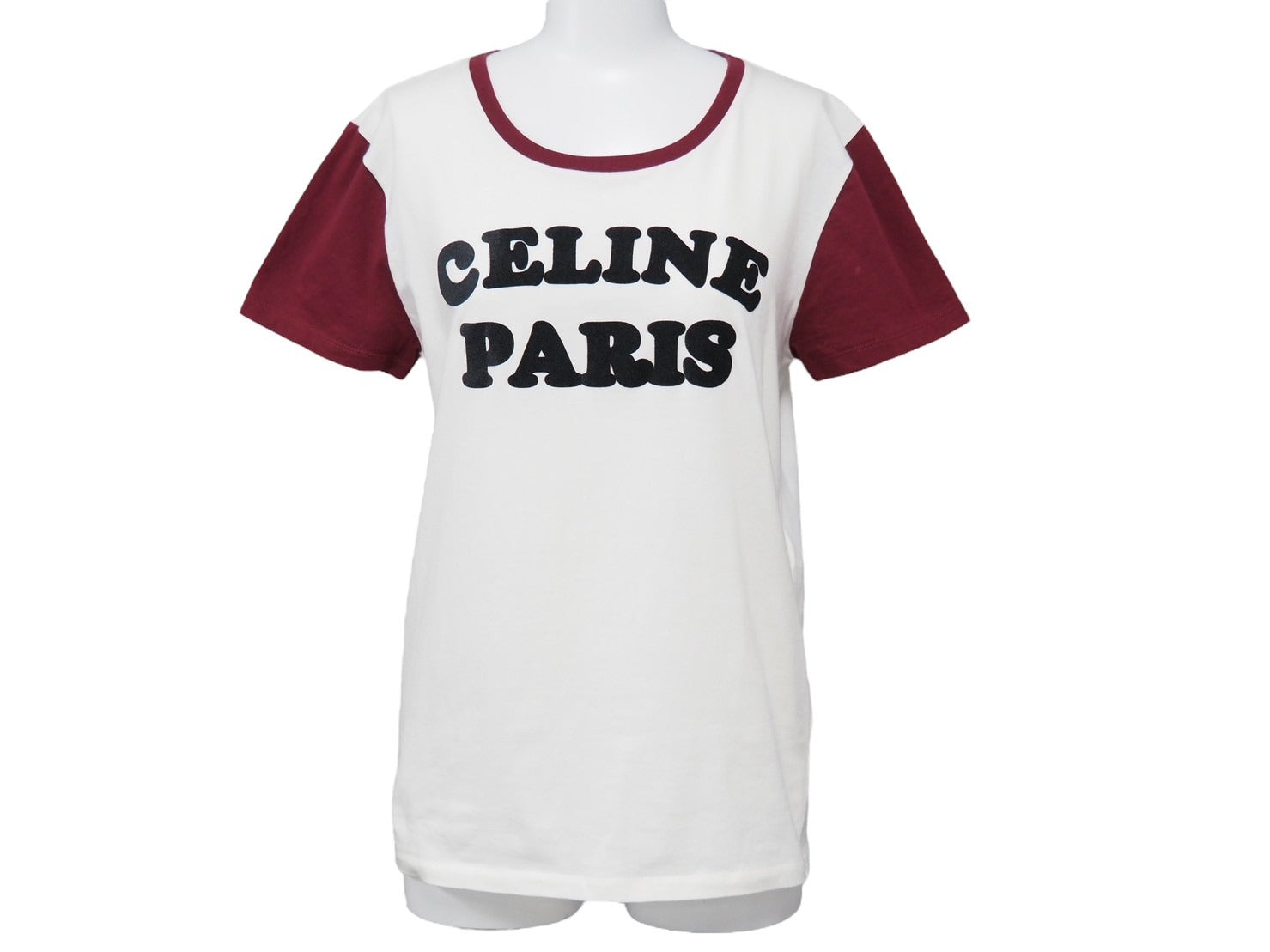 極美品 CELINE セリーヌ ロゴ 半袖Ｔシャツ エディ期 現行 ホワイト ボルドー トップス リンガー 2X309704I サイズXS  53440