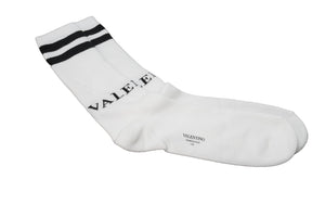 新品未使用 VALENTINO ヴァレンティノ 靴下 ロゴ インターシャ ソックス ホワイト ブラック XV3KI01D860 中古 53499