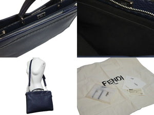 FENDI フェンディ ピーカブー 2WAYバッグ ショルダーバッグ ハンドバッグ レザー ネイビー シルバー金具 美品 中古 53530