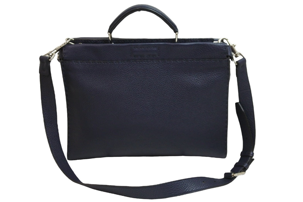 FENDI フェンディ ピーカブー 2WAYバッグ ショルダーバッグ ハンドバッグ レザー ネイビー シルバー金具 美品 中古 53530