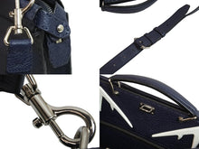 Load image into Gallery viewer, FENDI フェンディ ピーカブー 2WAYバッグ ショルダーバッグ ハンドバッグ レザー ネイビー シルバー金具 美品 中古 53530