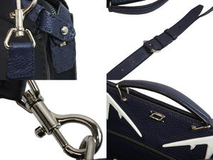 FENDI フェンディ ピーカブー 2WAYバッグ ショルダーバッグ ハンドバッグ レザー ネイビー シルバー金具 美品 中古 53530
