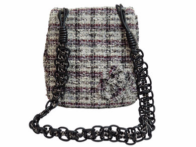 CHANEL シャネル ショルダーバッグ チェーンショルダー 10番台 2005年 ツイード グレー カメリア 美品 中古 53547
