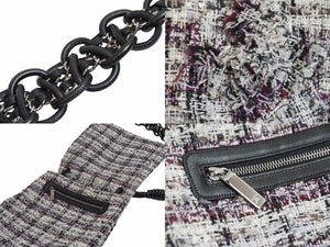 CHANEL シャネル ショルダーバッグ チェーンショルダー 10番台 2005年 ツイード グレー カメリア 美品 中古 53547