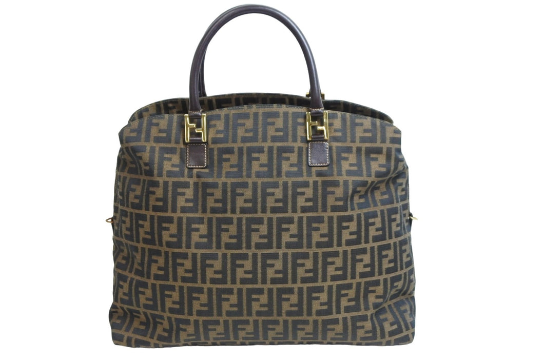FENDI フェンディ ハンドバッグ ズッカ柄 ブラウン キャンバス レザー 4 14968/2 9 ゴールド金具 美品 中古 53559