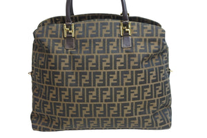 FENDI フェンディ ハンドバッグ ズッカ柄 ブラウン キャンバス レザー 4 14968/2 9 ゴールド金具 美品 中古 53559