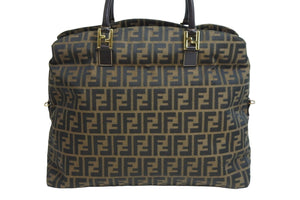 FENDI フェンディ ハンドバッグ ズッカ柄 ブラウン キャンバス レザー 4 14968/2 9 ゴールド金具 美品 中古 53559