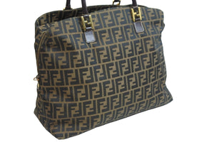 FENDI フェンディ ハンドバッグ ズッカ柄 ブラウン キャンバス レザー 4 14968/2 9 ゴールド金具 美品 中古 53559