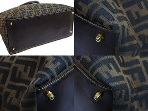 FENDI フェンディ ハンドバッグ ズッカ柄 ブラウン キャンバス レザー 4 14968/2 9 ゴールド金具 美品 中古 53559