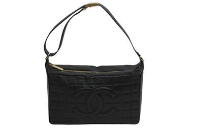 CHANEL シャネル チョコバー ワンショルダーバッグ ラムスキン 8番台 ブラック ココマーク ゴールド金具 美品 中古 53561