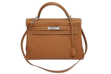 HERMES エルメス ケリー32 ブラウン トゴ ゴールド シルバー金具 □H刻印 内縫い 美品 中古 53570
