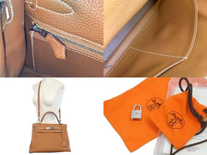 HERMES エルメス ケリー32 ブラウン トゴ ゴールド シルバー金具 □H刻印 内縫い 美品 中古 53570