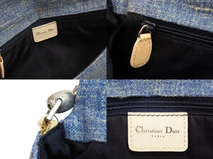 ChristianDior クリスチャンディオール ワンショルダーバッグ 蝶々 デニム レザー ラインストーン ブルー 美品 中古 53582