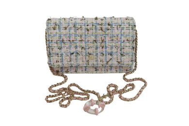 CHANEL シャネル チェーンショルダーバッグ ウォレット 27番台 ラメツイード ピンク ゴールド金具 美品 中古 53590