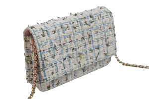 CHANEL シャネル チェーンショルダーバッグ ウォレット 27番台 ラメツイード ピンク ゴールド金具 美品 中古 53590