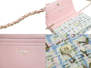 CHANEL シャネル チェーンショルダーバッグ ウォレット 27番台 ラメツイード ピンク ゴールド金具 美品 中古 53590