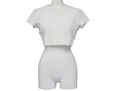 激レア CHANEL シャネル 半袖Ｔシャツ チビT クロップド ココマーク 総柄 ホワイト P07794V05398 97P サイズ40 美品 中古 53597